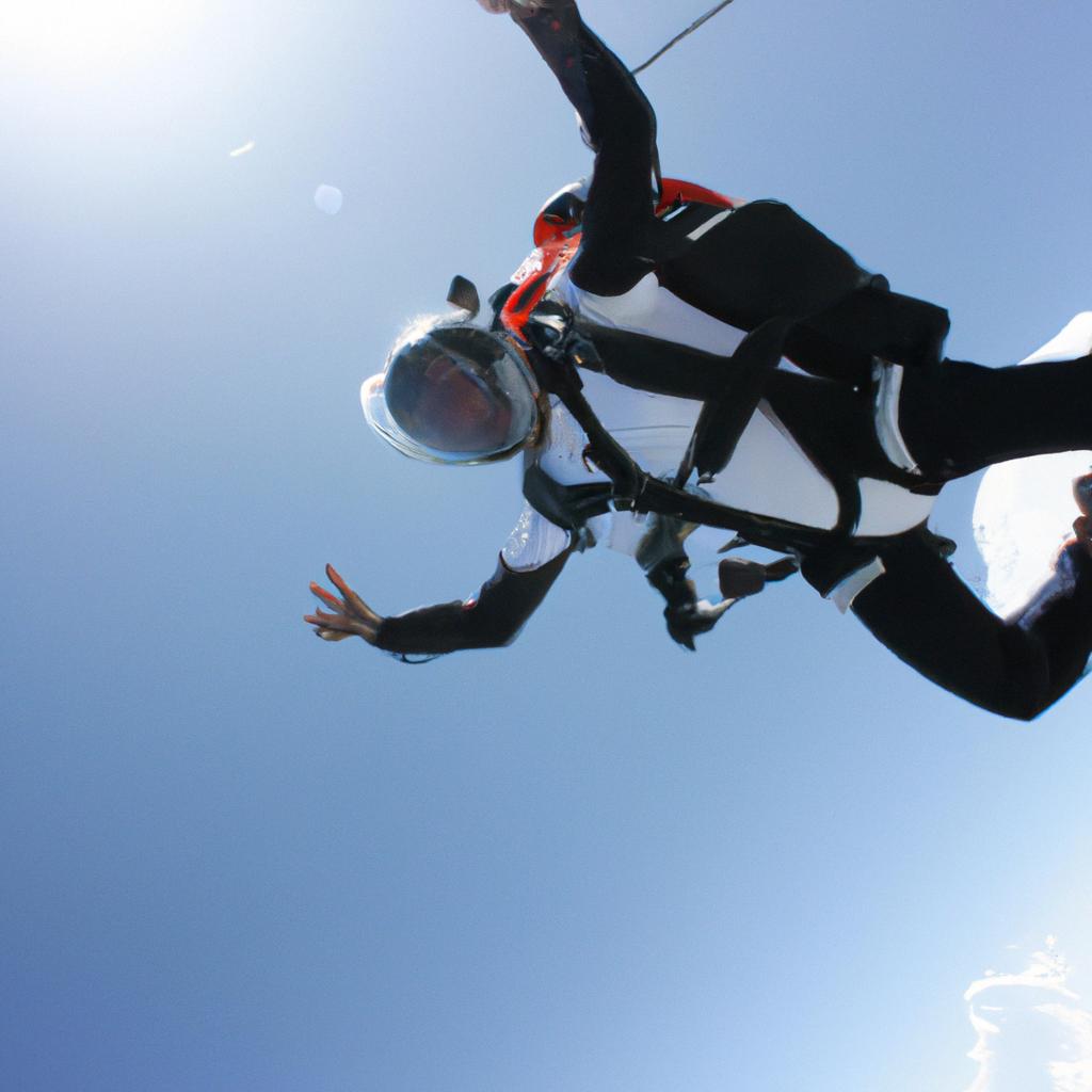 Person skydiving with handheld camera