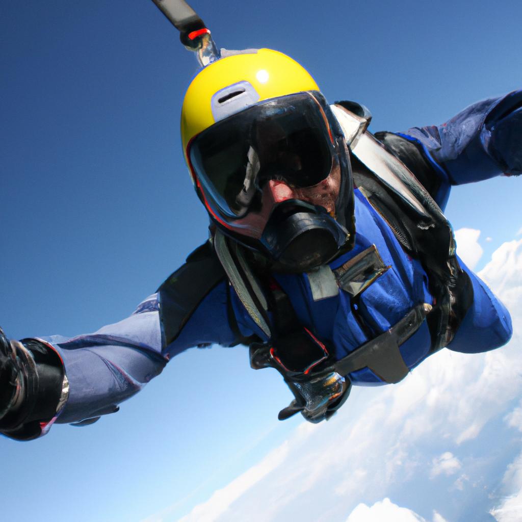Person skydiving with helmet camera