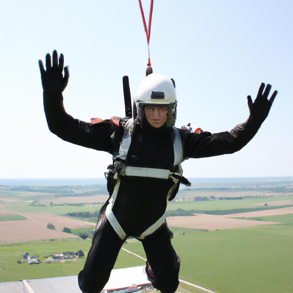 Person in skydiving gear training
